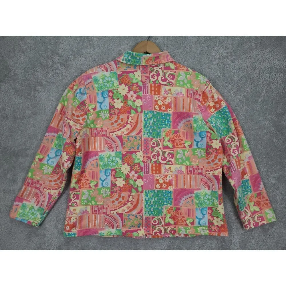 KORET Womens Floral Patch Look Zip Front Long Sleeve Lightweight‎ Jacket XL